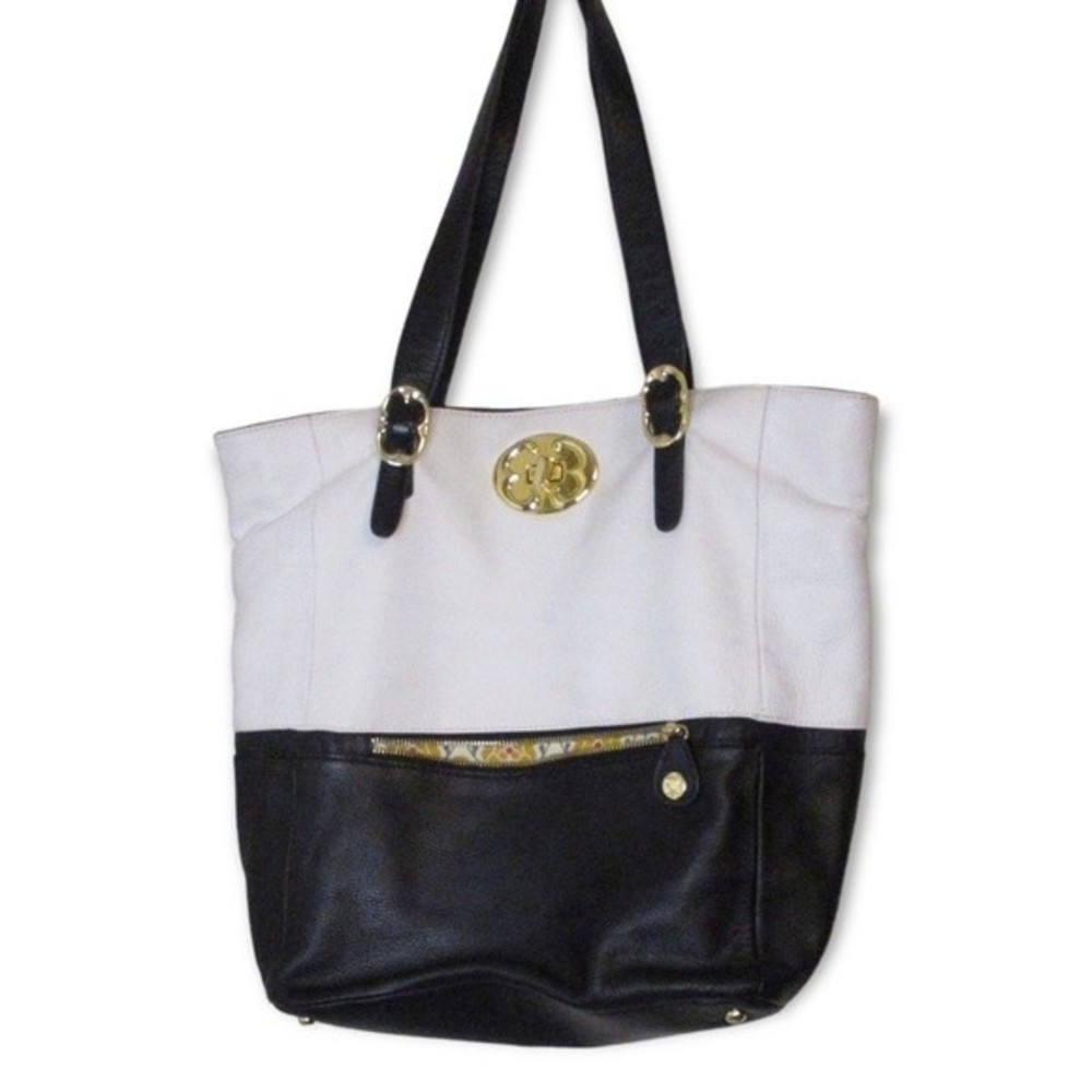 Emma Fox Black And White Leather Tote Bag